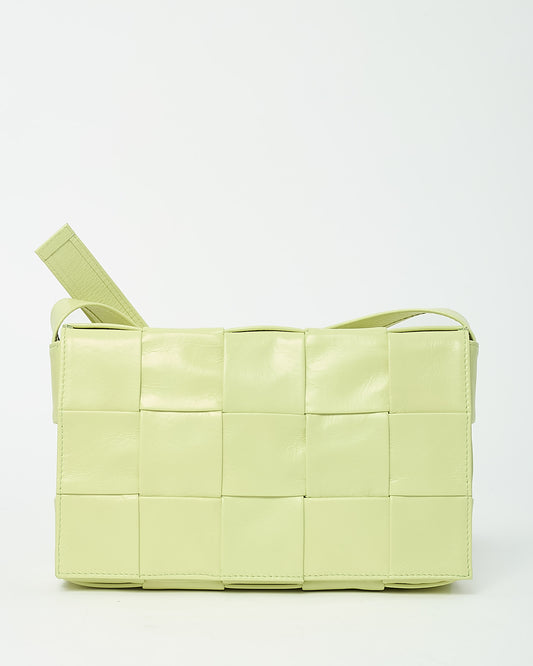 Bottega Veneta Lime Green (Kiwi Yellow) Shiny Intrecciato Leather Casette Bag
