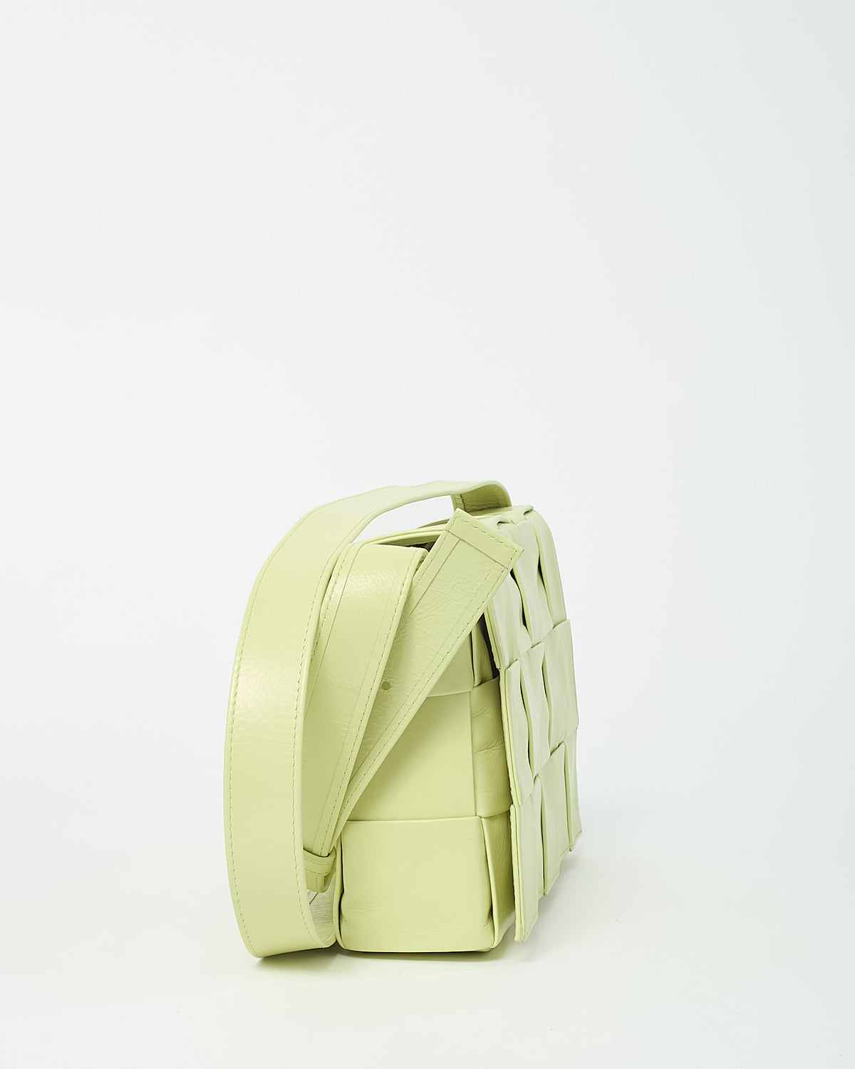 Bottega Veneta Lime Green (Kiwi Yellow) Shiny Intrecciato Leather Casette Bag