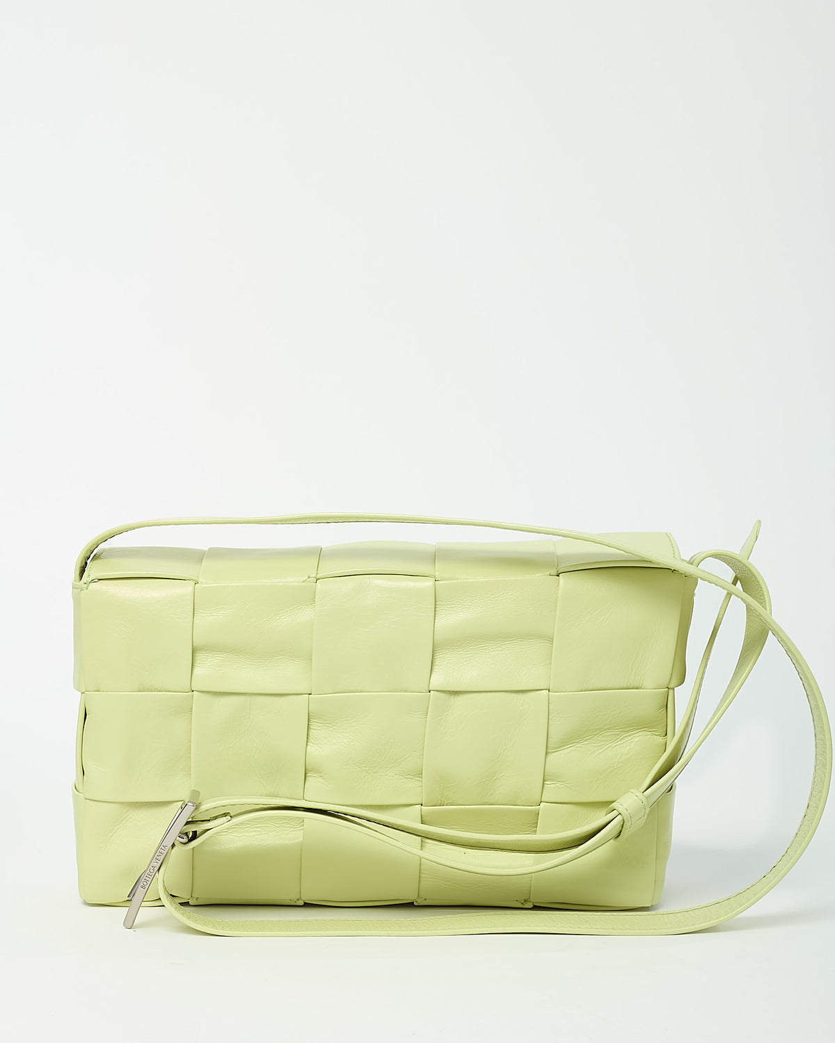 Bottega Veneta Lime Green (Kiwi Yellow) Shiny Intrecciato Leather Casette Bag