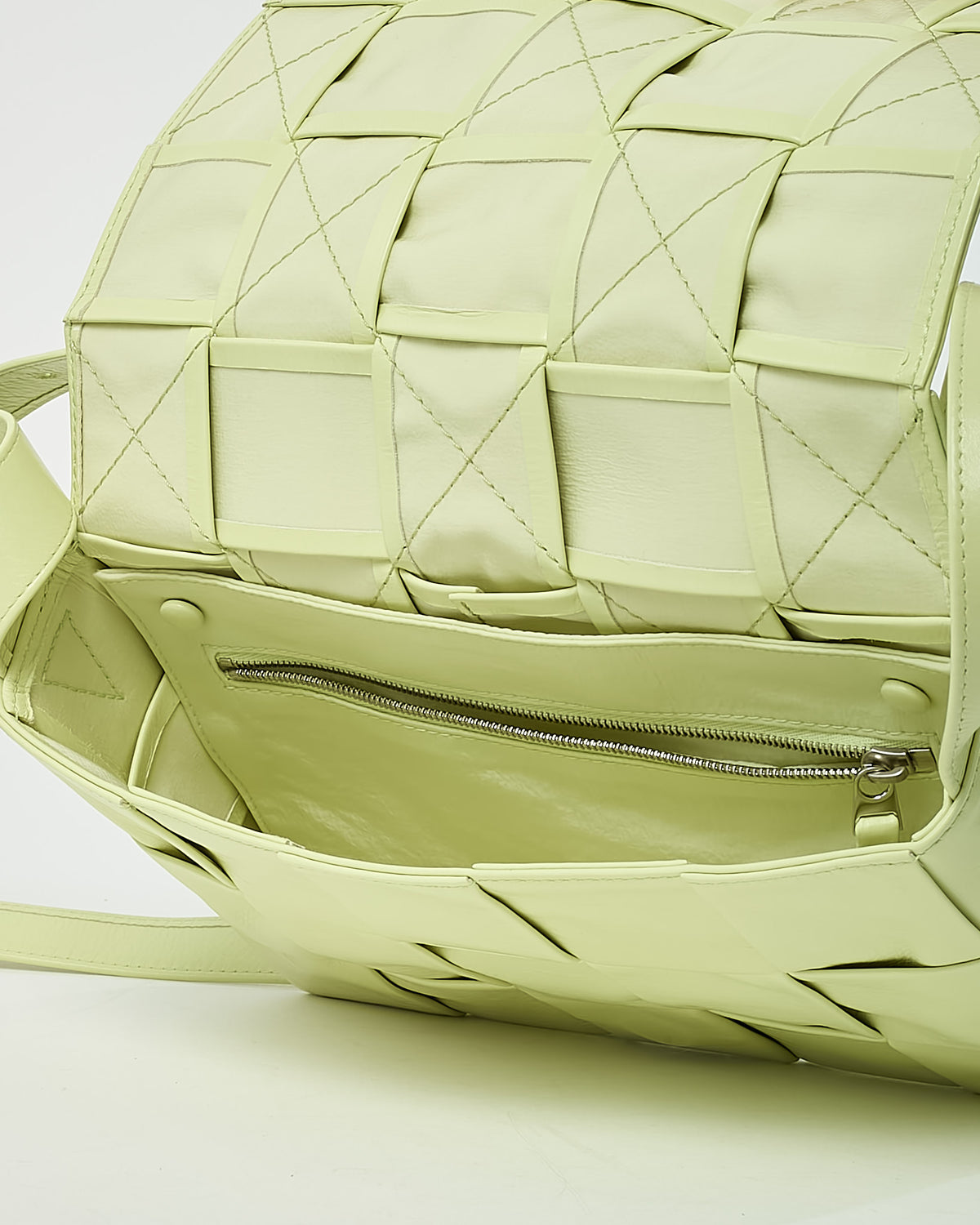 Bottega Veneta Lime Green (Kiwi Yellow) Shiny Intrecciato Leather Casette Bag