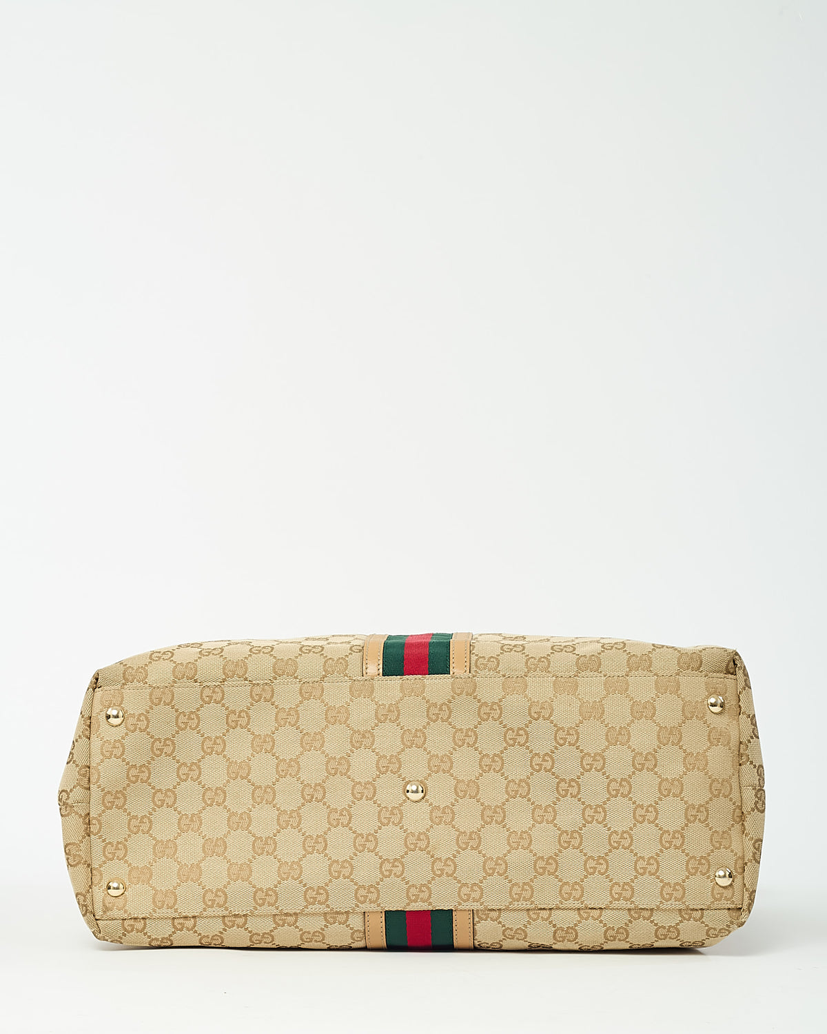 Gucci Beige Leather and Beige/Ebony GG Canvas Vintage Web Tassel Tote Bag