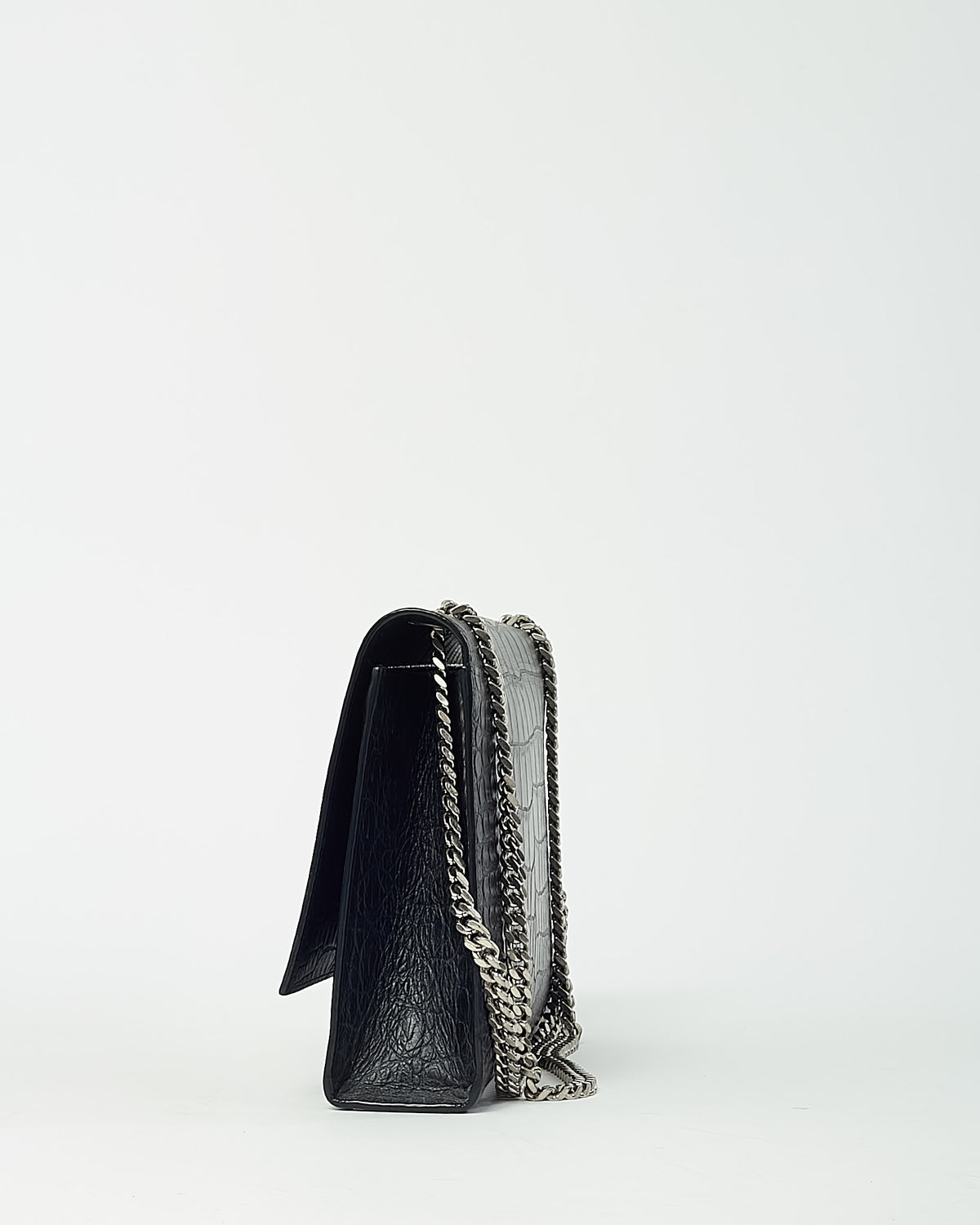 Saint Laurent Black Croc Embossed Leather SHW YSL Large Kate Chain Shoulder Bag