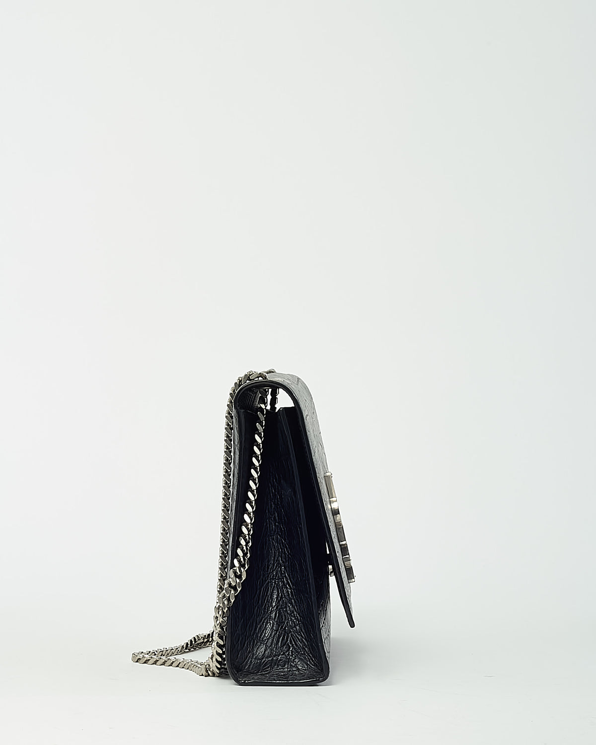 Saint Laurent Black Croc Embossed Leather SHW YSL Large Kate Chain Shoulder Bag