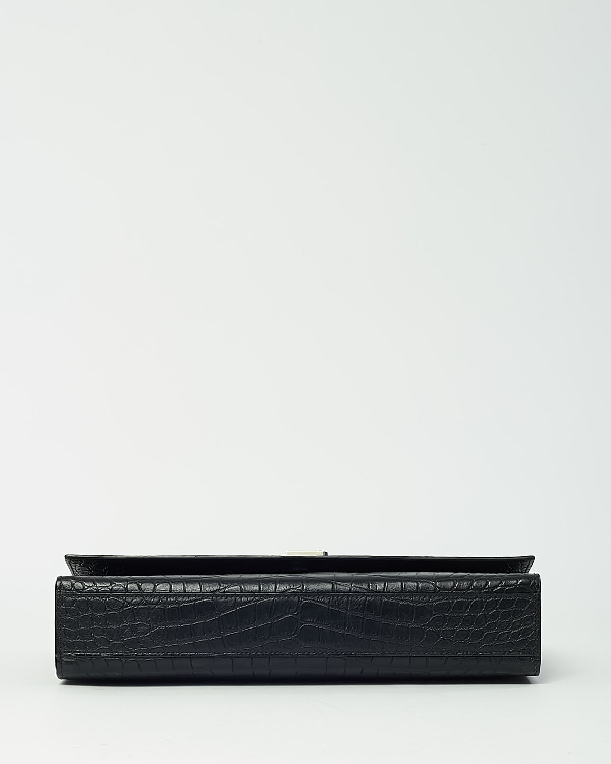 Saint Laurent Black Croc Embossed Leather SHW YSL Large Kate Chain Shoulder Bag