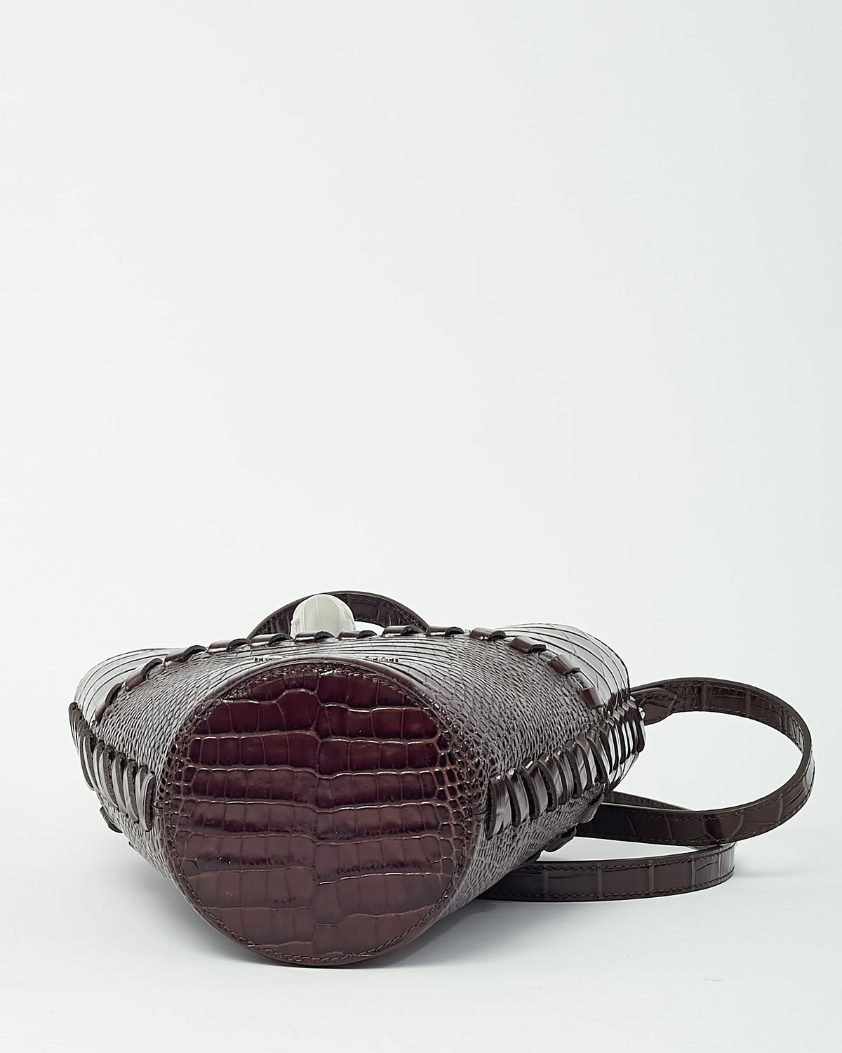 Jacquemus Brown Croc Embossed Leather Le Petit Bambola Bucket Bag with Strap