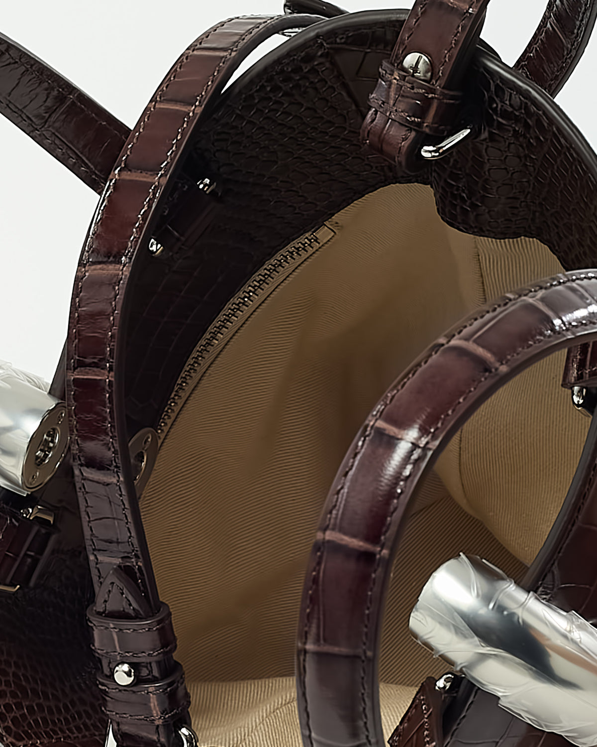Jacquemus Brown Croc Embossed Leather Le Petit Bambola Bucket Bag with Strap