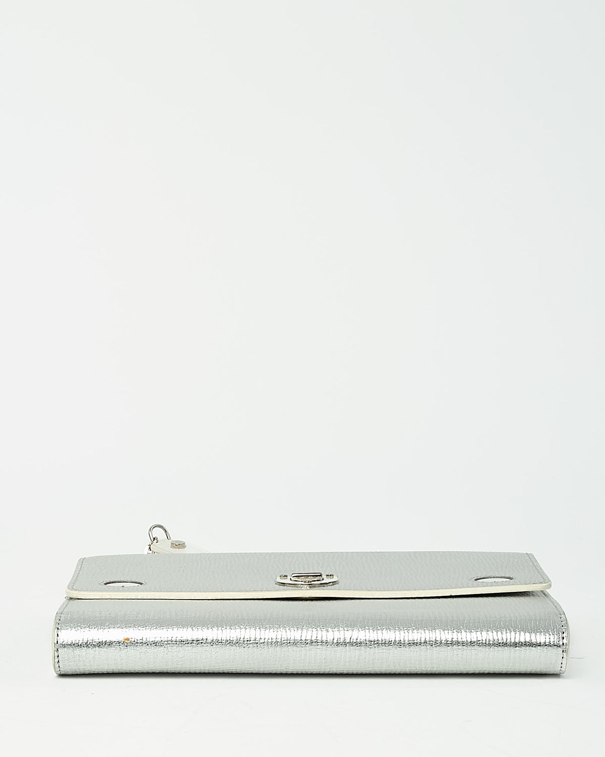 Dior Metallic Silver Leather Diorever Chain Clutch WOC Crossbody Bag
