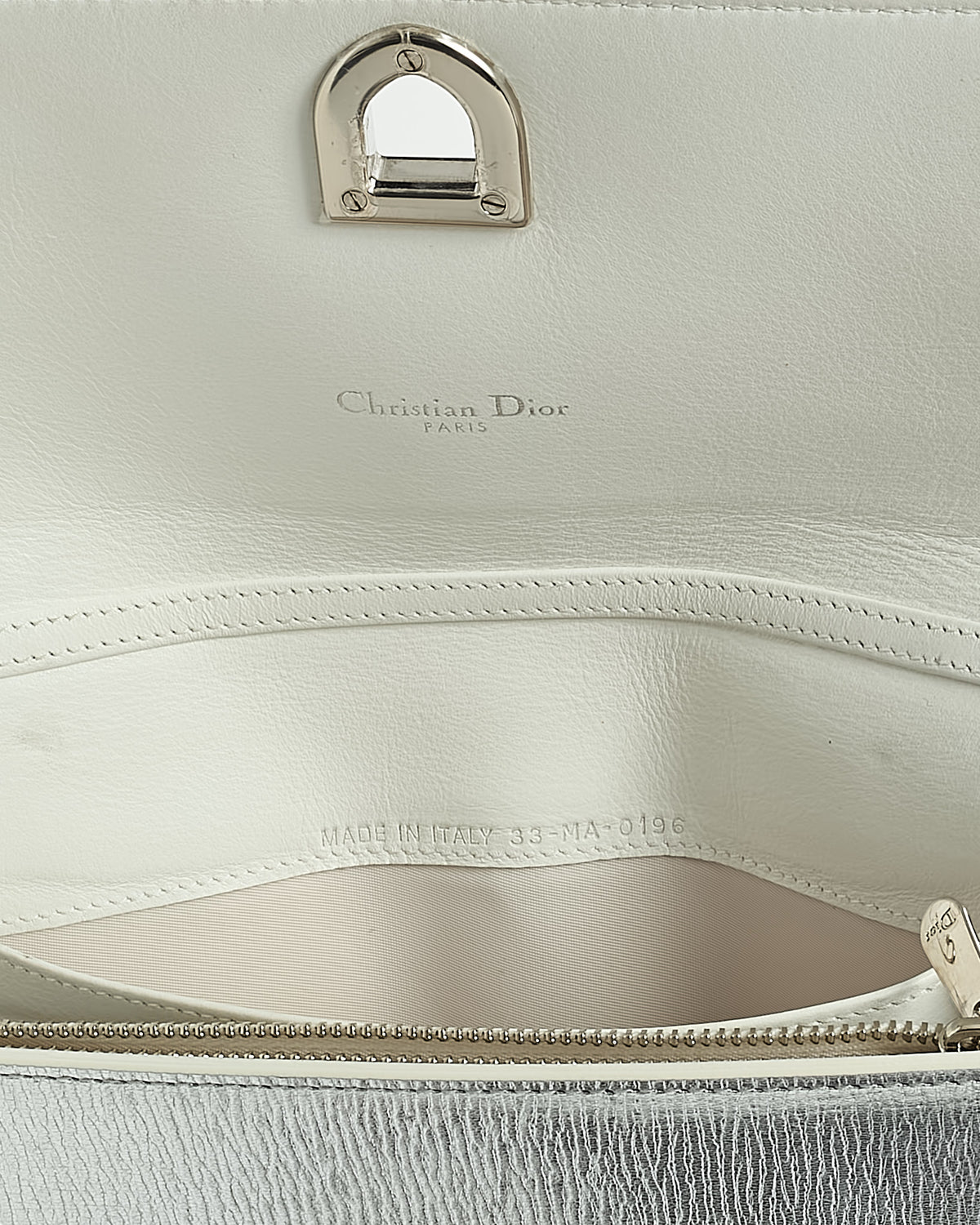 Dior Metallic Silver Leather Diorever Chain Clutch WOC Crossbody Bag