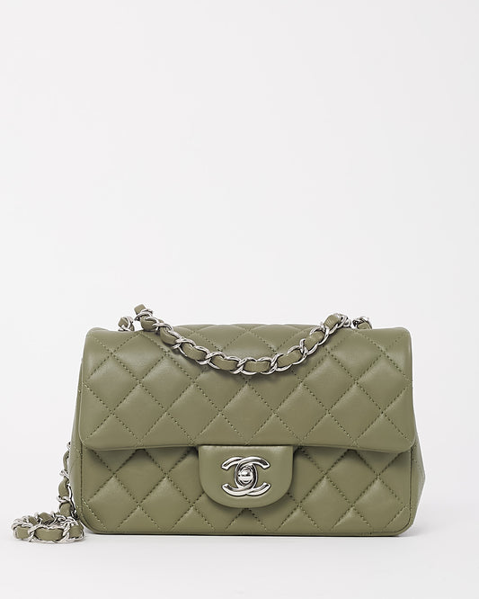 Chanel Green Lambskin Quilted Leather Rectangular Mini Flap Bag SHW