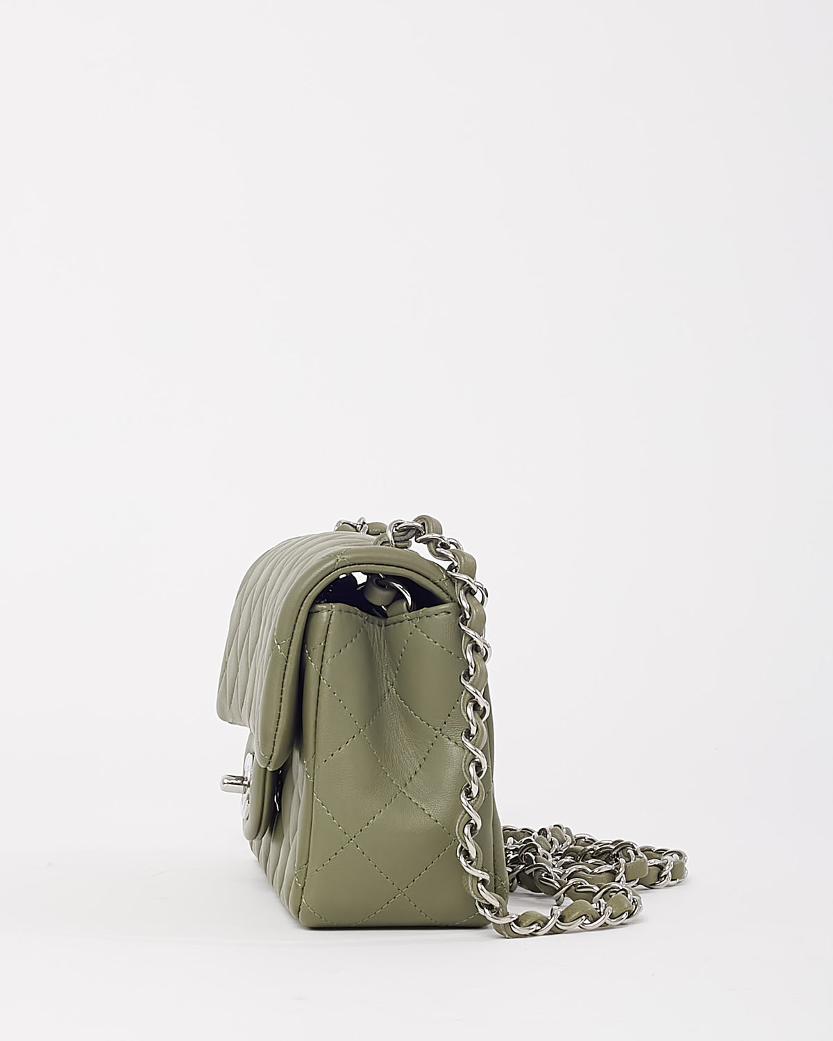 Chanel Green Lambskin Quilted Leather Rectangular Mini Flap Bag SHW