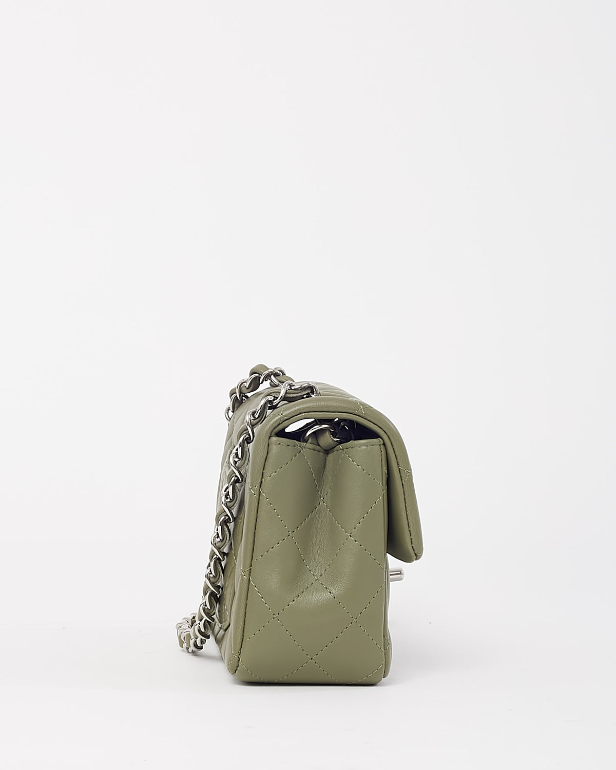 Chanel Green Lambskin Quilted Leather Rectangular Mini Flap Bag SHW