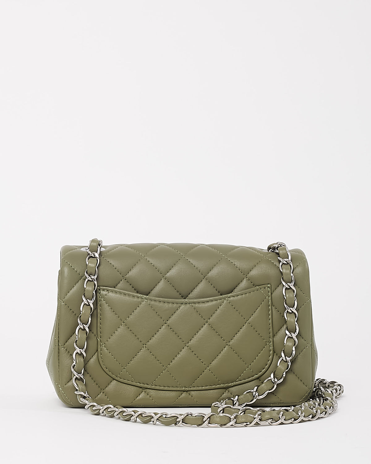 Chanel Green Lambskin Quilted Leather Rectangular Mini Flap Bag SHW