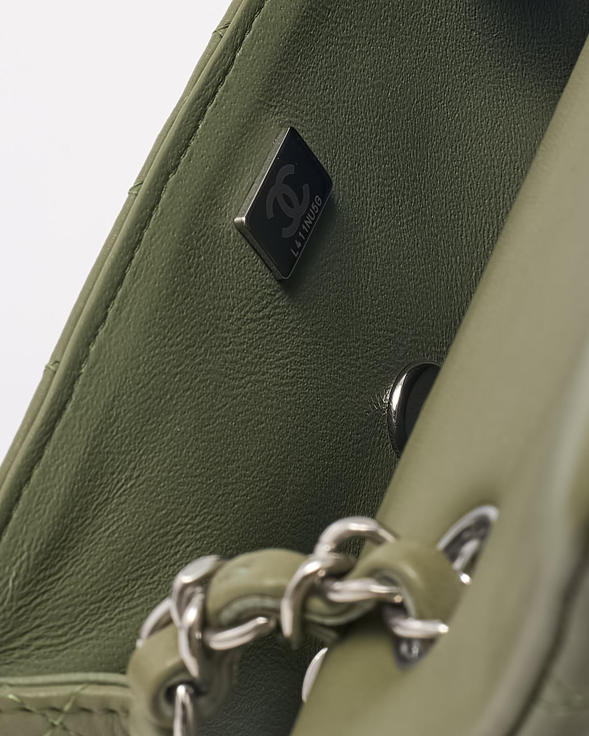 Chanel Green Lambskin Quilted Leather Rectangular Mini Flap Bag SHW