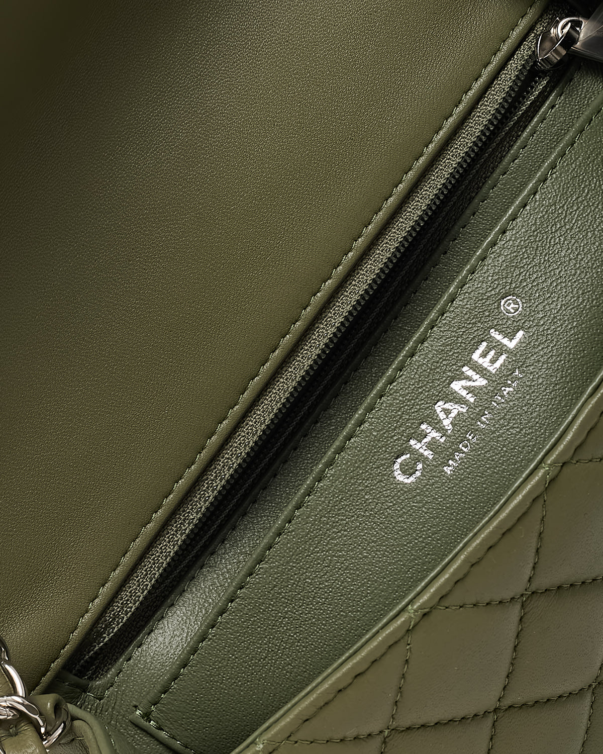Chanel Green Lambskin Quilted Leather Rectangular Mini Flap Bag SHW