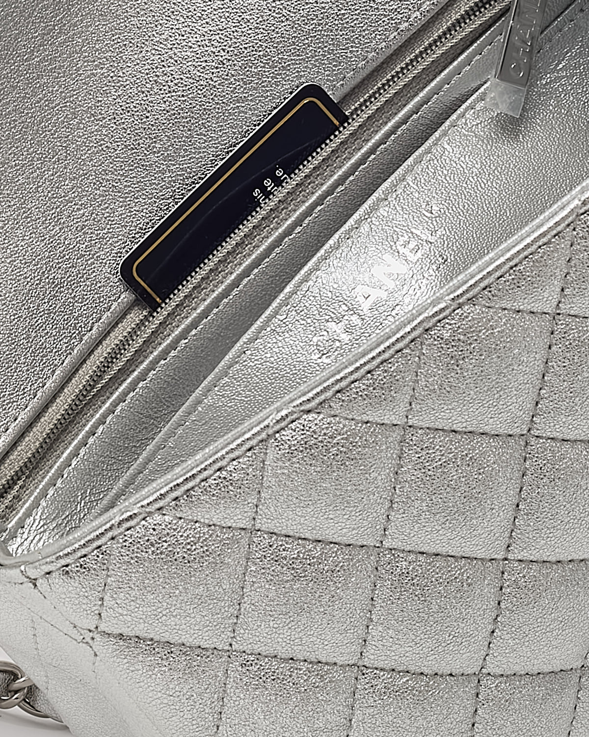 Chanel Silver Lambskin Quilted Leather Rectangular Mini Flap Bag SHW