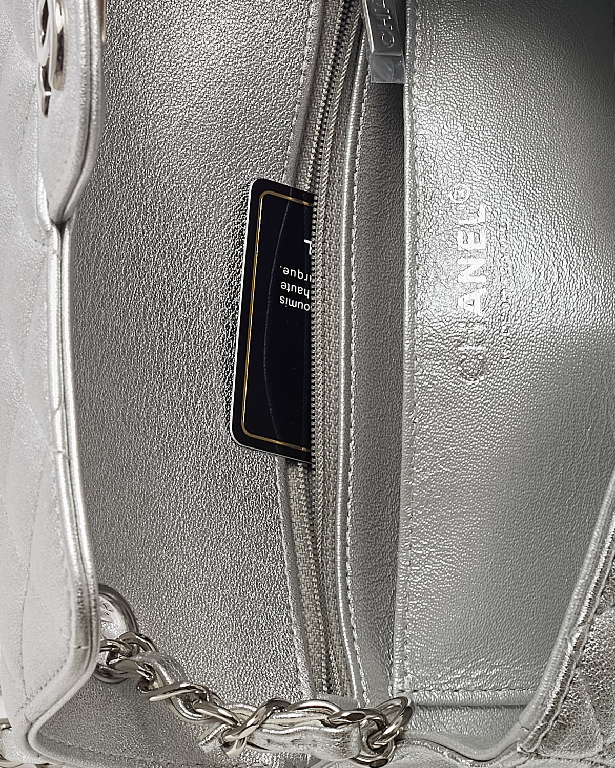 Chanel Silver Lambskin Quilted Leather Rectangular Mini Flap Bag SHW