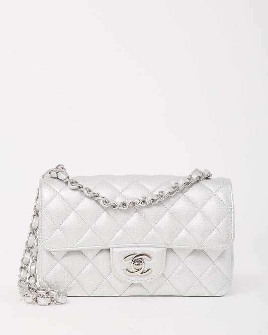 Chanel Silver Lambskin Quilted Leather Rectangular Mini Flap Bag SHW