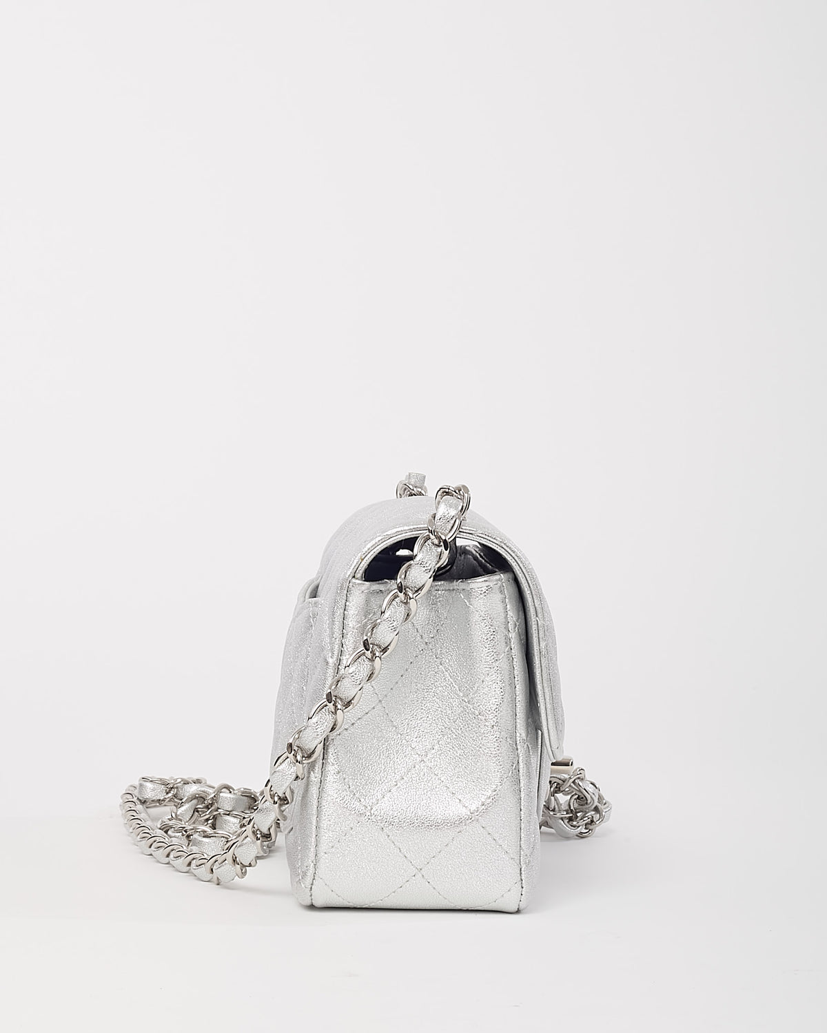 Chanel Silver Lambskin Quilted Leather Rectangular Mini Flap Bag SHW