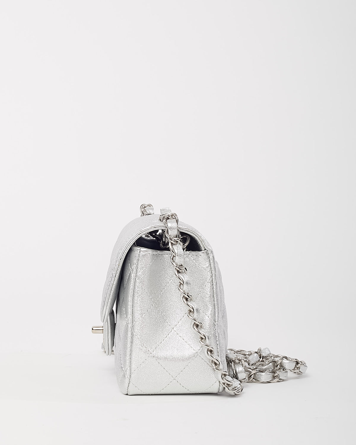 Chanel Silver Lambskin Quilted Leather Rectangular Mini Flap Bag SHW