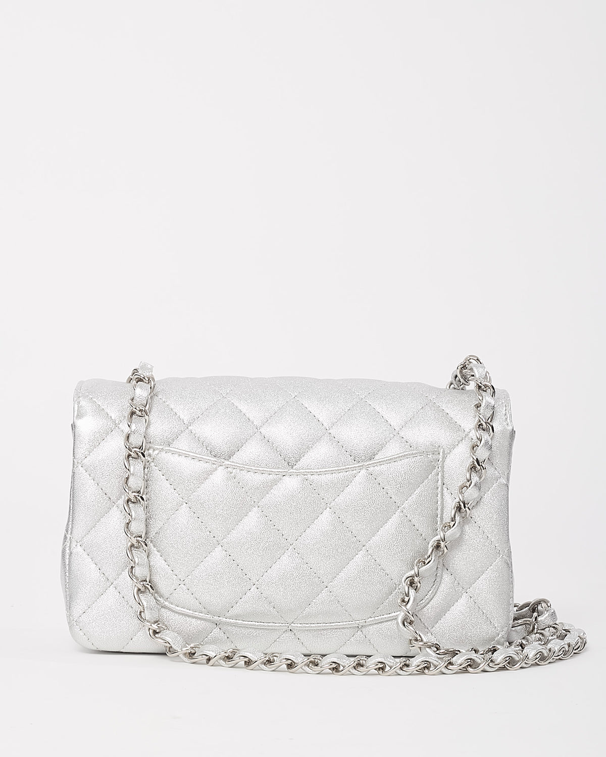 Chanel Silver Lambskin Quilted Leather Rectangular Mini Flap Bag SHW