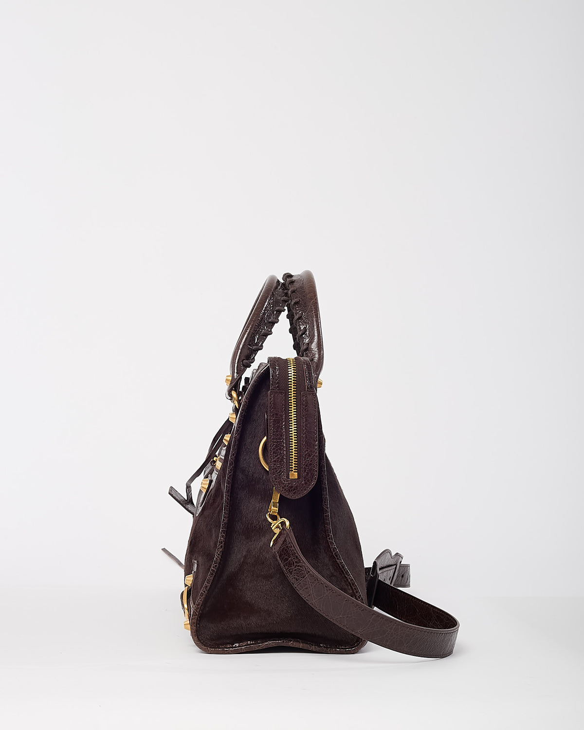 Balenciaga Brown Pony Fur and Calfskin Arena Leather Medium Le City Bag