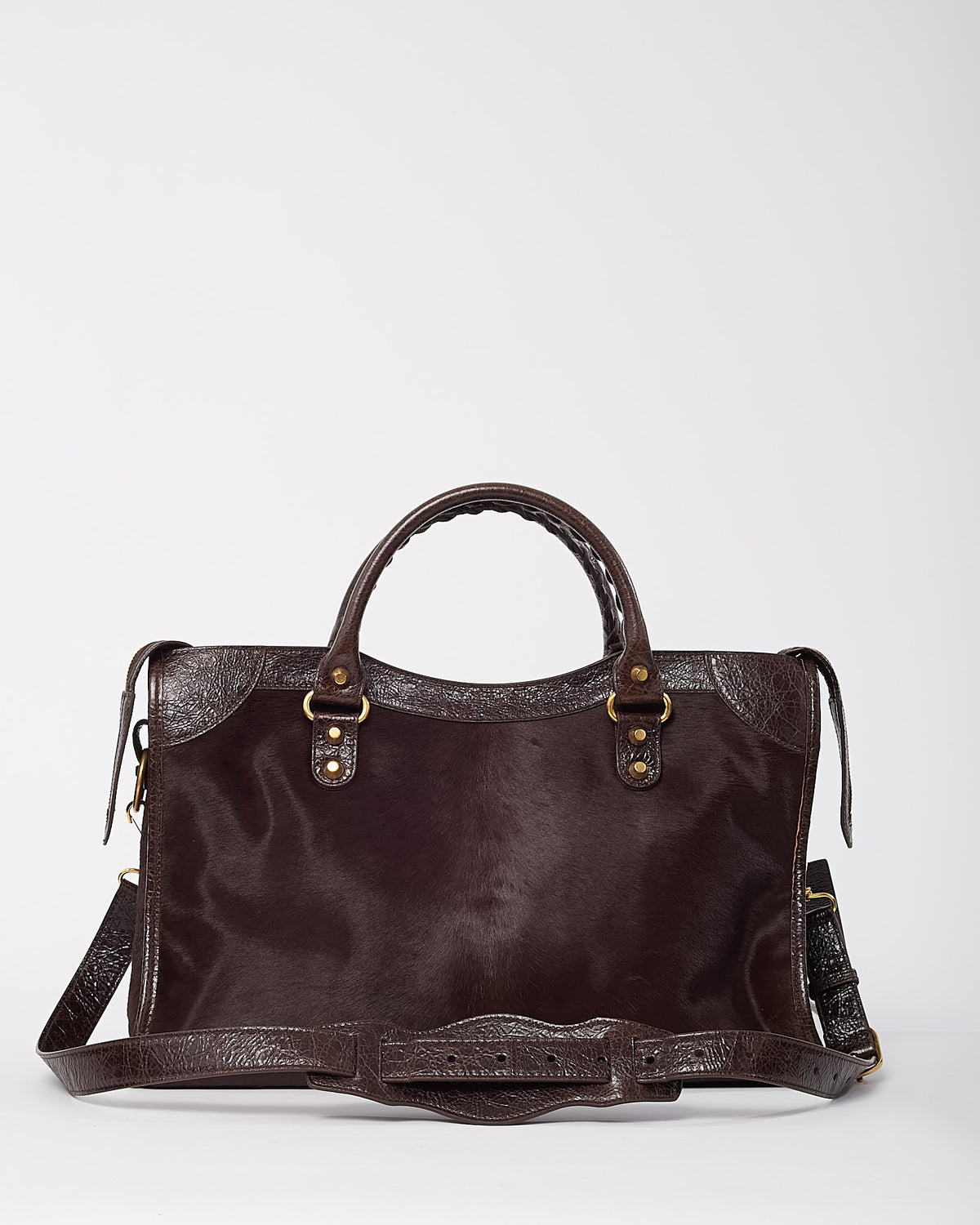 Balenciaga Brown Pony Fur and Calfskin Arena Leather Medium Le City Bag