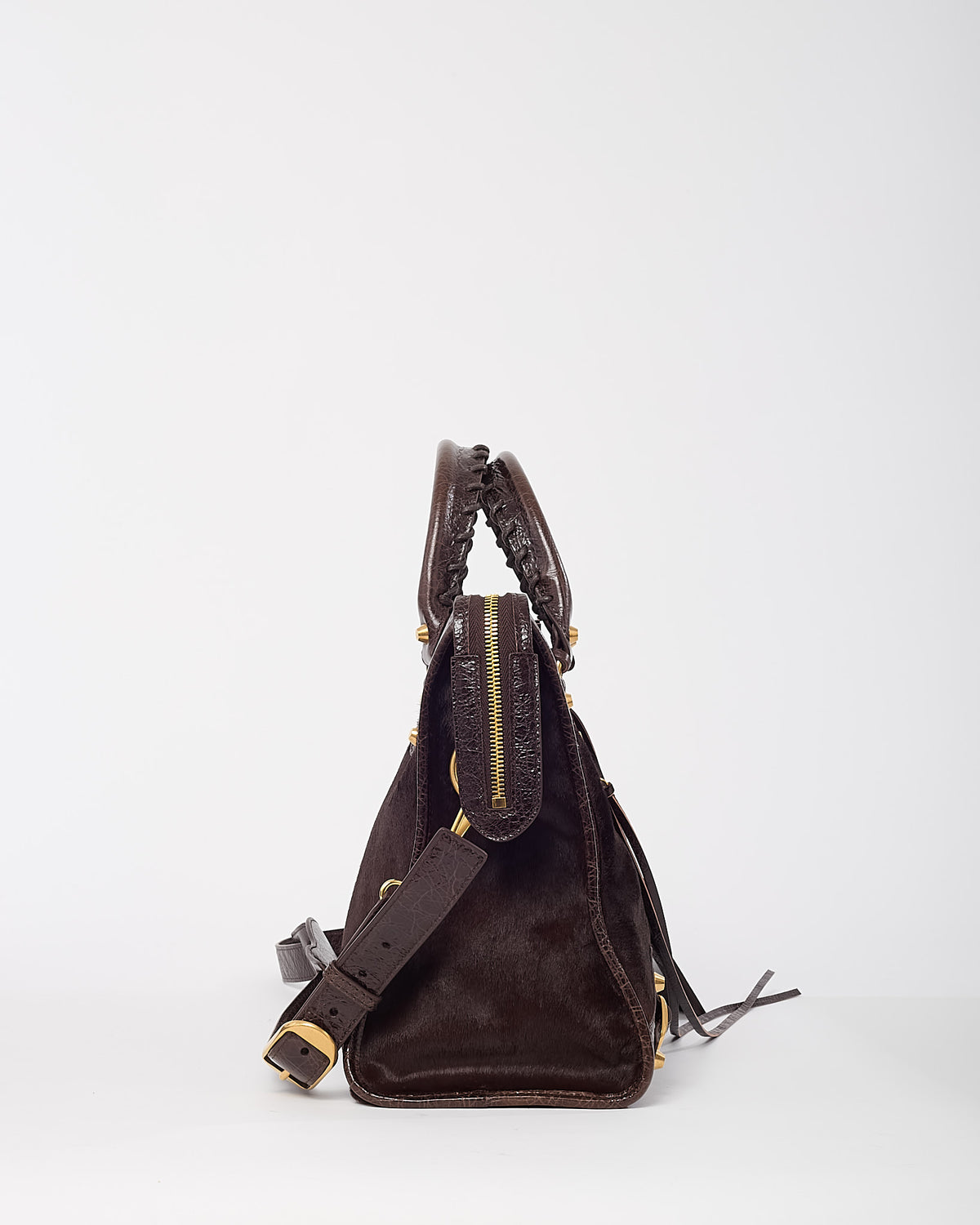 Balenciaga Brown Pony Fur and Calfskin Arena Leather Medium Le City Bag