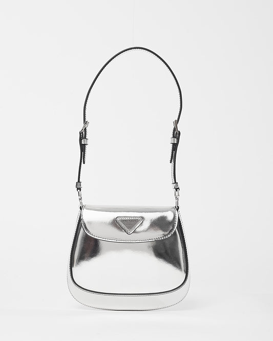 Prada Metallic Silver Brushed Leather Mini Cleo Bag