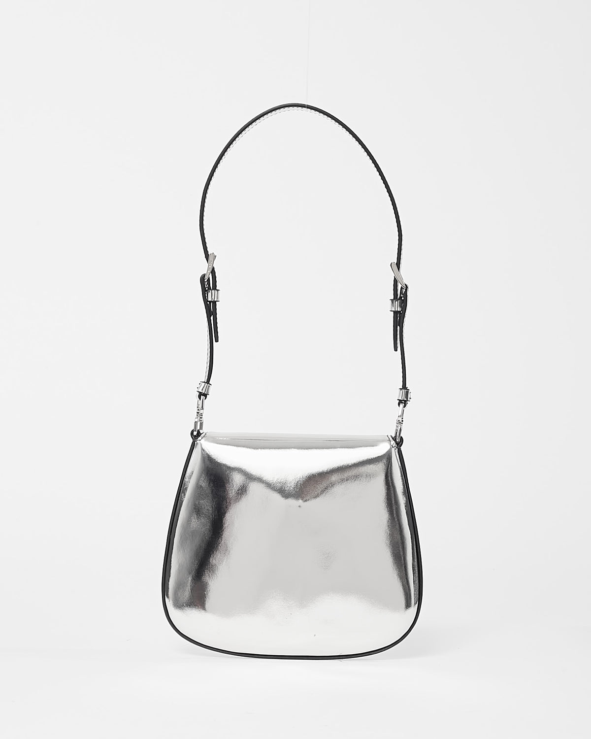 Prada Metallic Silver Brushed Leather Mini Cleo Bag