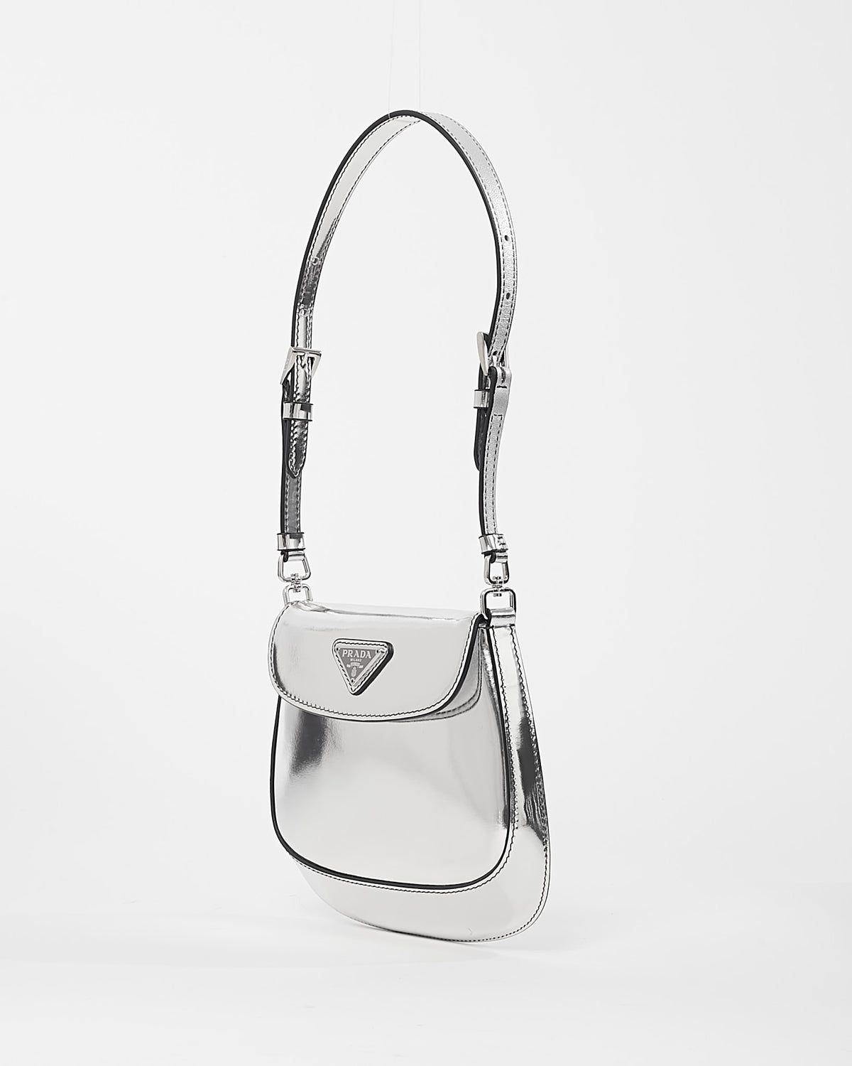 Prada Metallic Silver Brushed Leather Mini Cleo Bag
