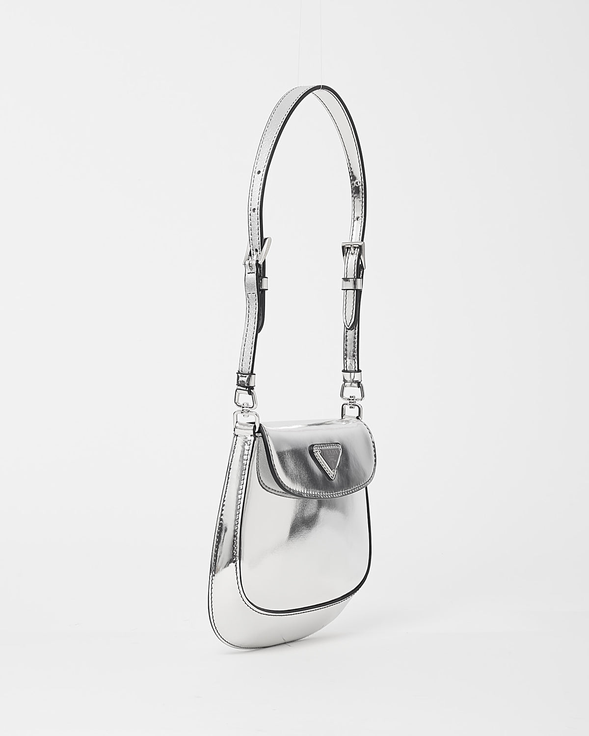 Prada Metallic Silver Brushed Leather Mini Cleo Bag