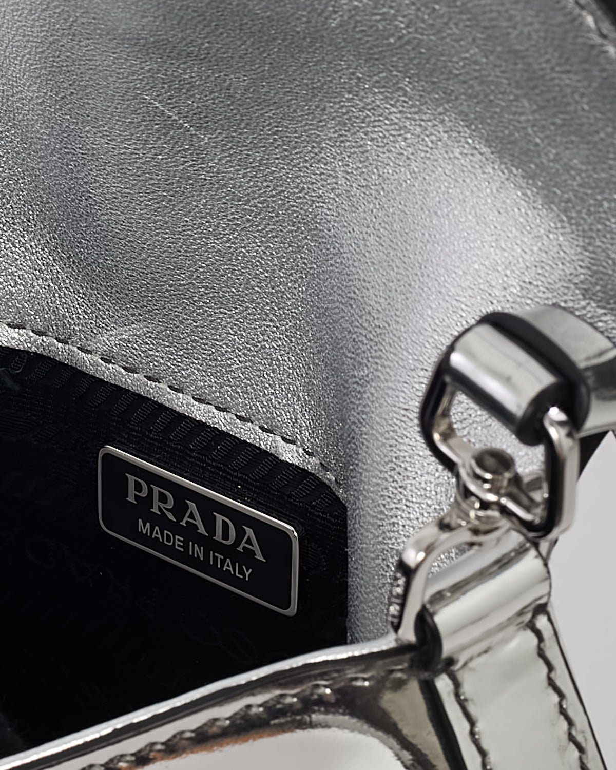 Prada Metallic Silver Brushed Leather Mini Cleo Bag