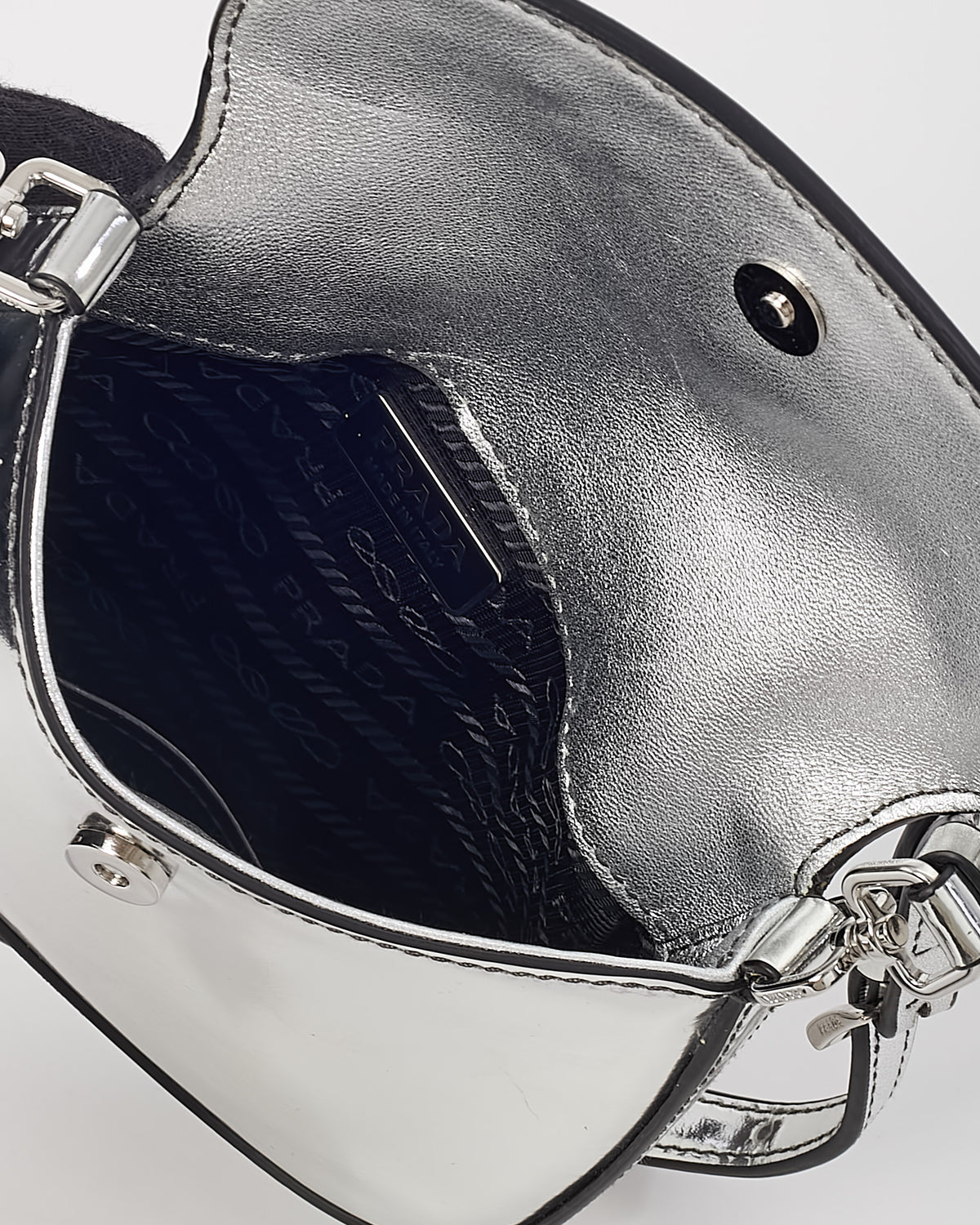 Prada Metallic Silver Brushed Leather Mini Cleo Bag