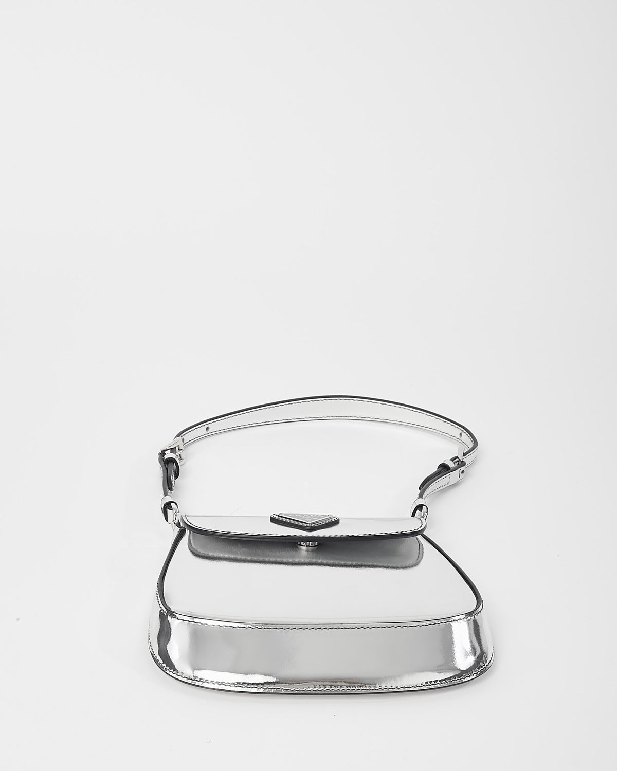 Prada Metallic Silver Brushed Leather Mini Cleo Bag