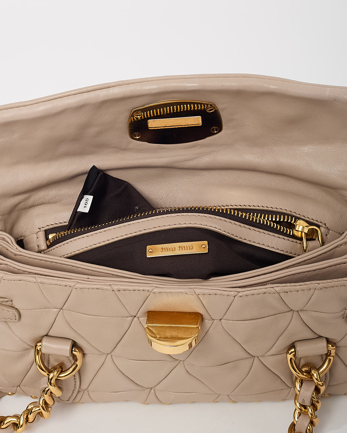 Miu Miu Beige Nappa Leather Quilted Studded Shoulder Bag