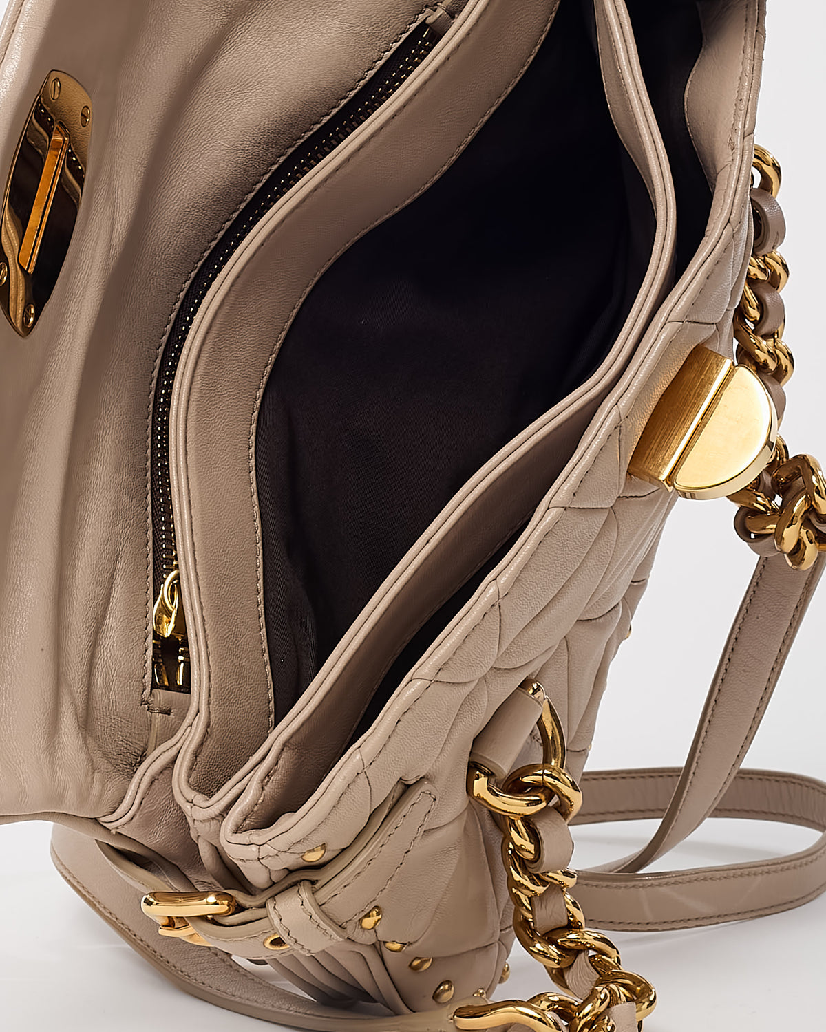 Miu Miu Beige Nappa Leather Quilted Studded Shoulder Bag