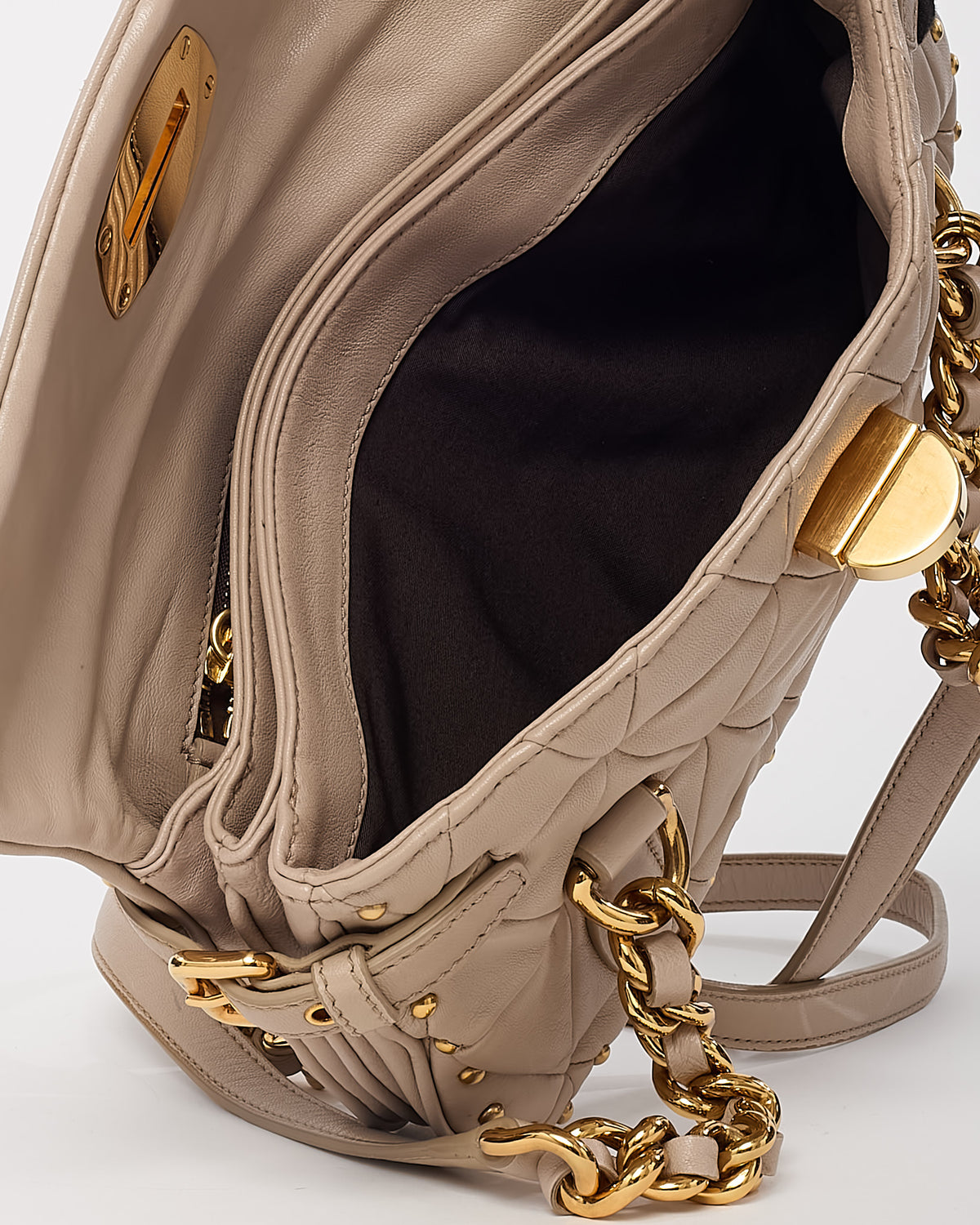 Miu Miu Beige Nappa Leather Quilted Studded Shoulder Bag
