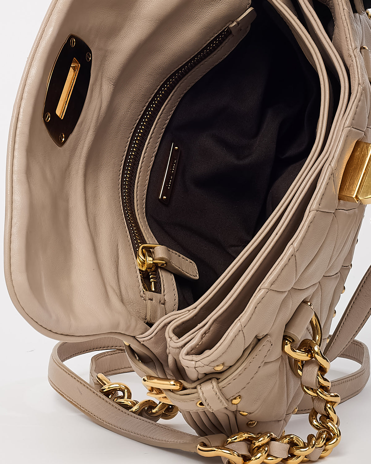 Miu Miu Beige Nappa Leather Quilted Studded Shoulder Bag
