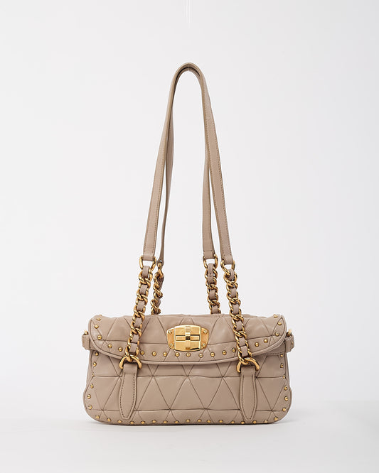 Miu Miu Beige Nappa Leather Quilted Studded Shoulder Bag