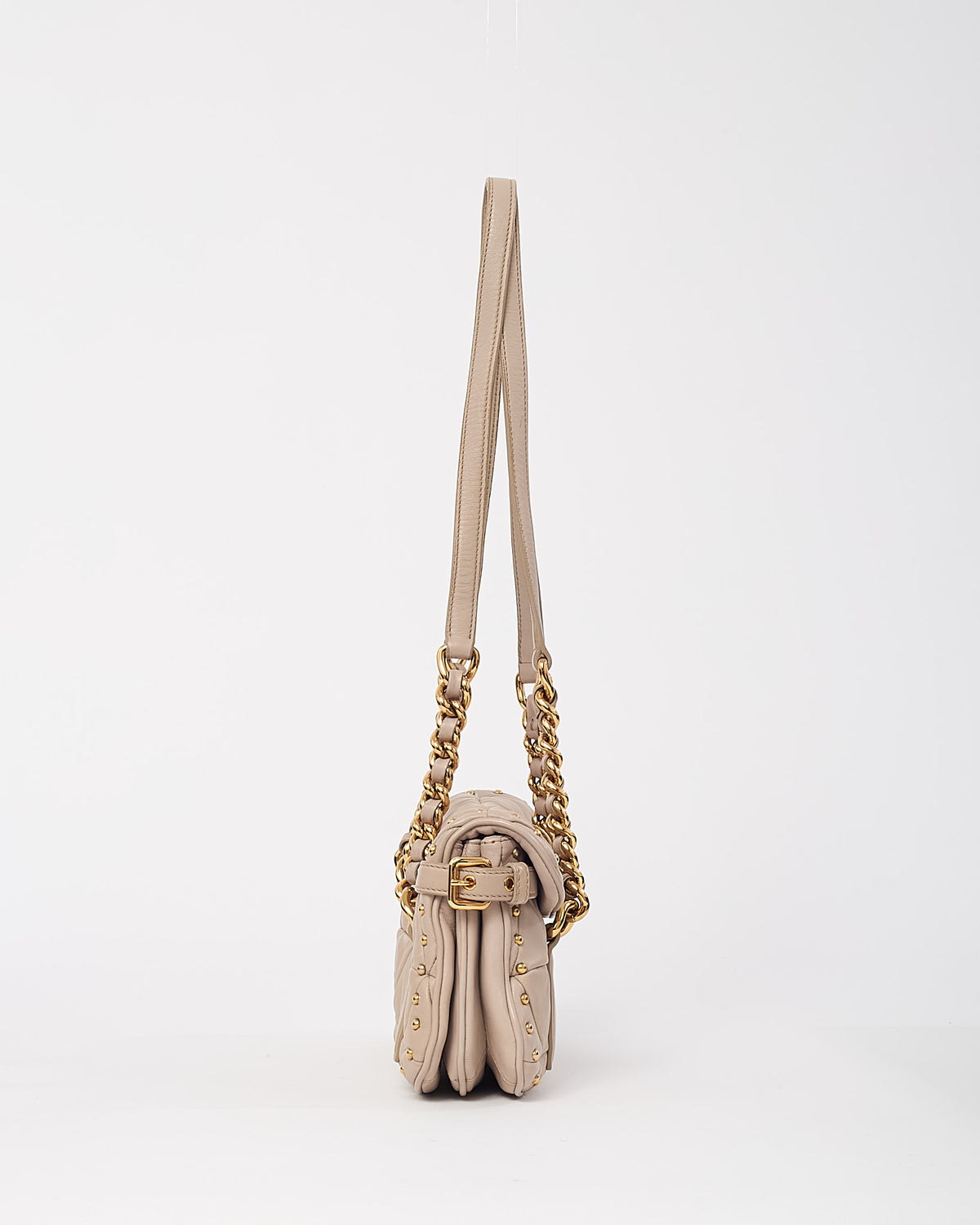 Miu Miu Beige Nappa Leather Quilted Studded Shoulder Bag