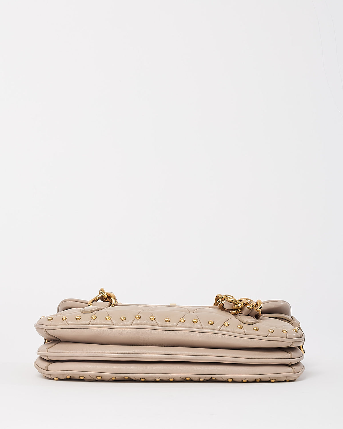 Miu Miu Beige Nappa Leather Quilted Studded Shoulder Bag