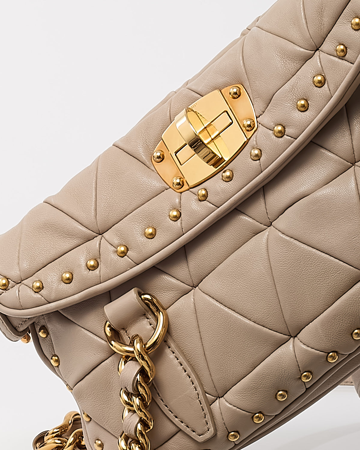 Miu Miu Beige Nappa Leather Quilted Studded Shoulder Bag