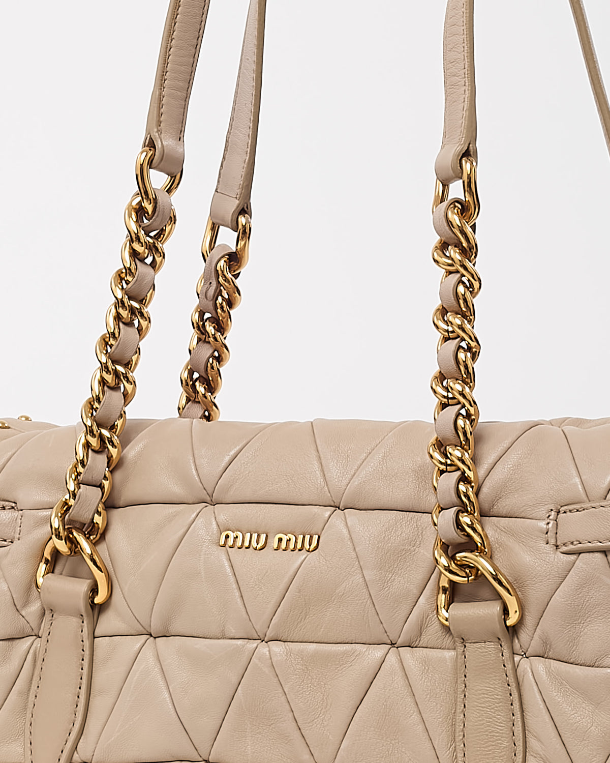 Miu Miu Beige Nappa Leather Quilted Studded Shoulder Bag