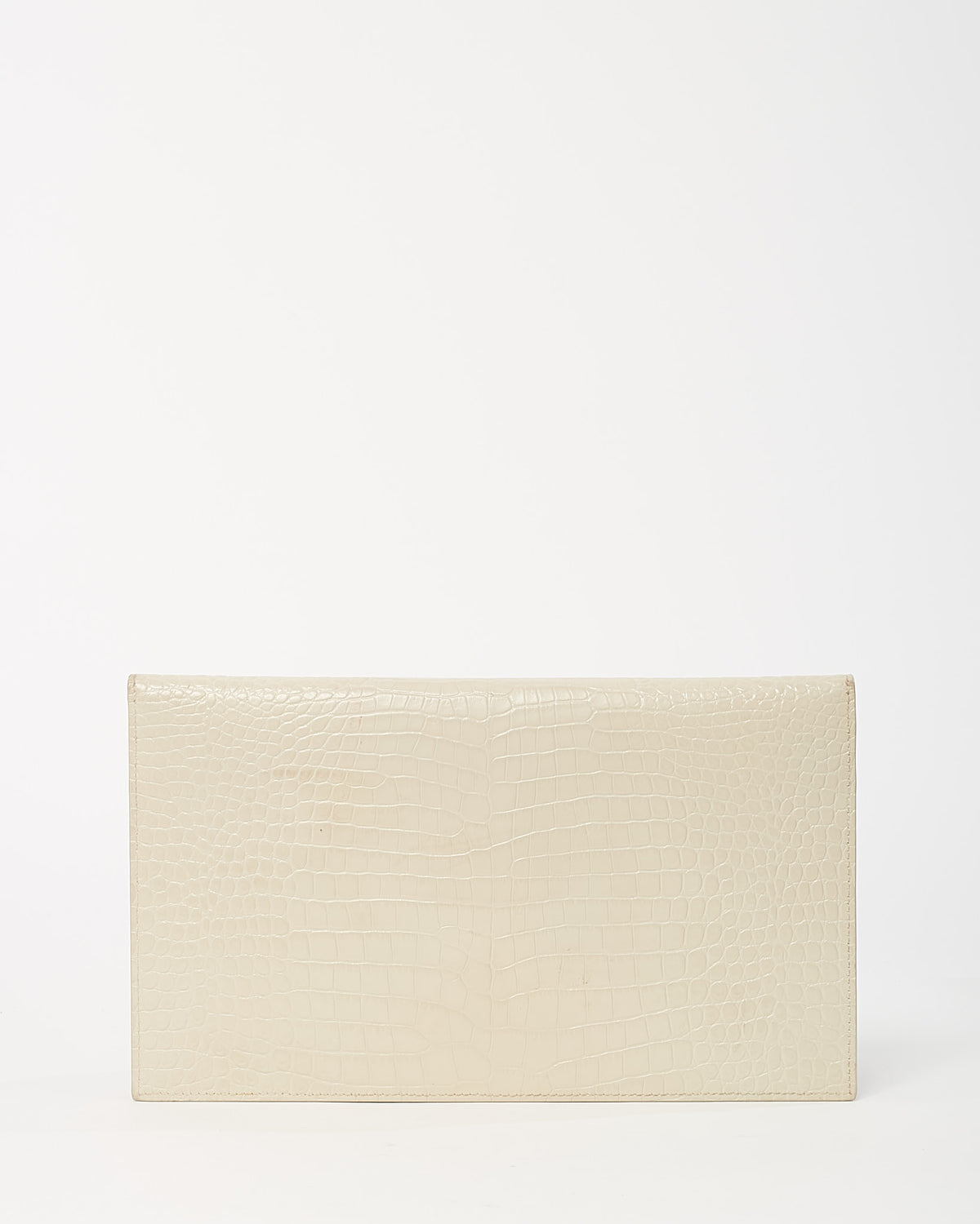 Saint Laurent Off-White Shiny Croc Embossed Leather GHW YSL Uptown Pouch Clutch