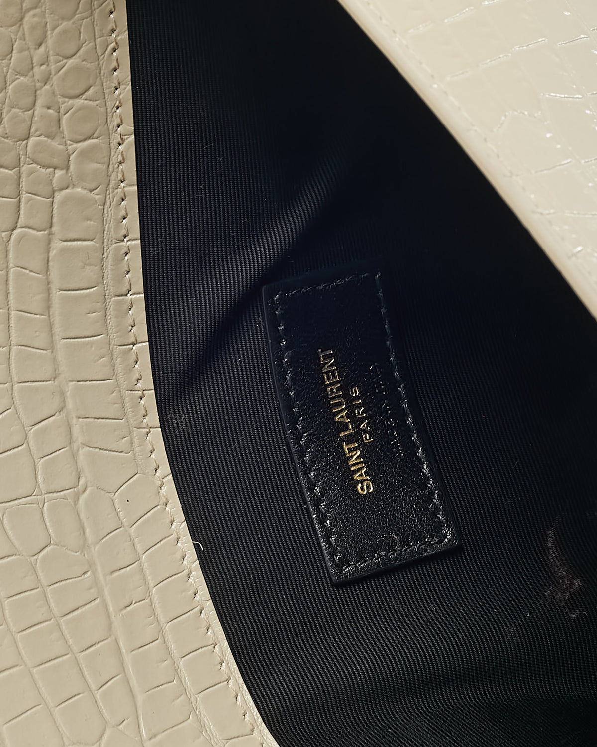 Saint Laurent Off-White Shiny Croc Embossed Leather GHW YSL Uptown Pouch Clutch