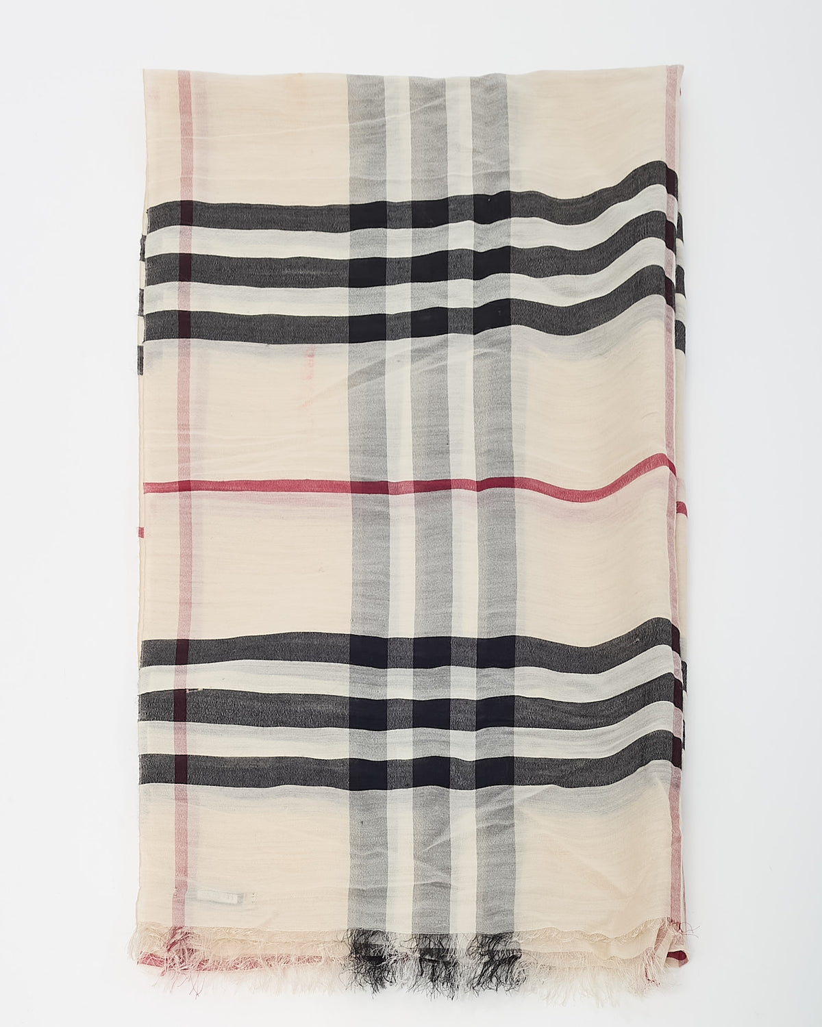 Burberry Light Beige Giant Check Wool-Silk Gauze Lightweight Scarf