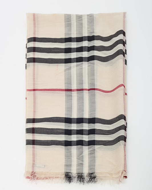 Burberry Light Beige Giant Check Wool-Silk Gauze Lightweight Scarf