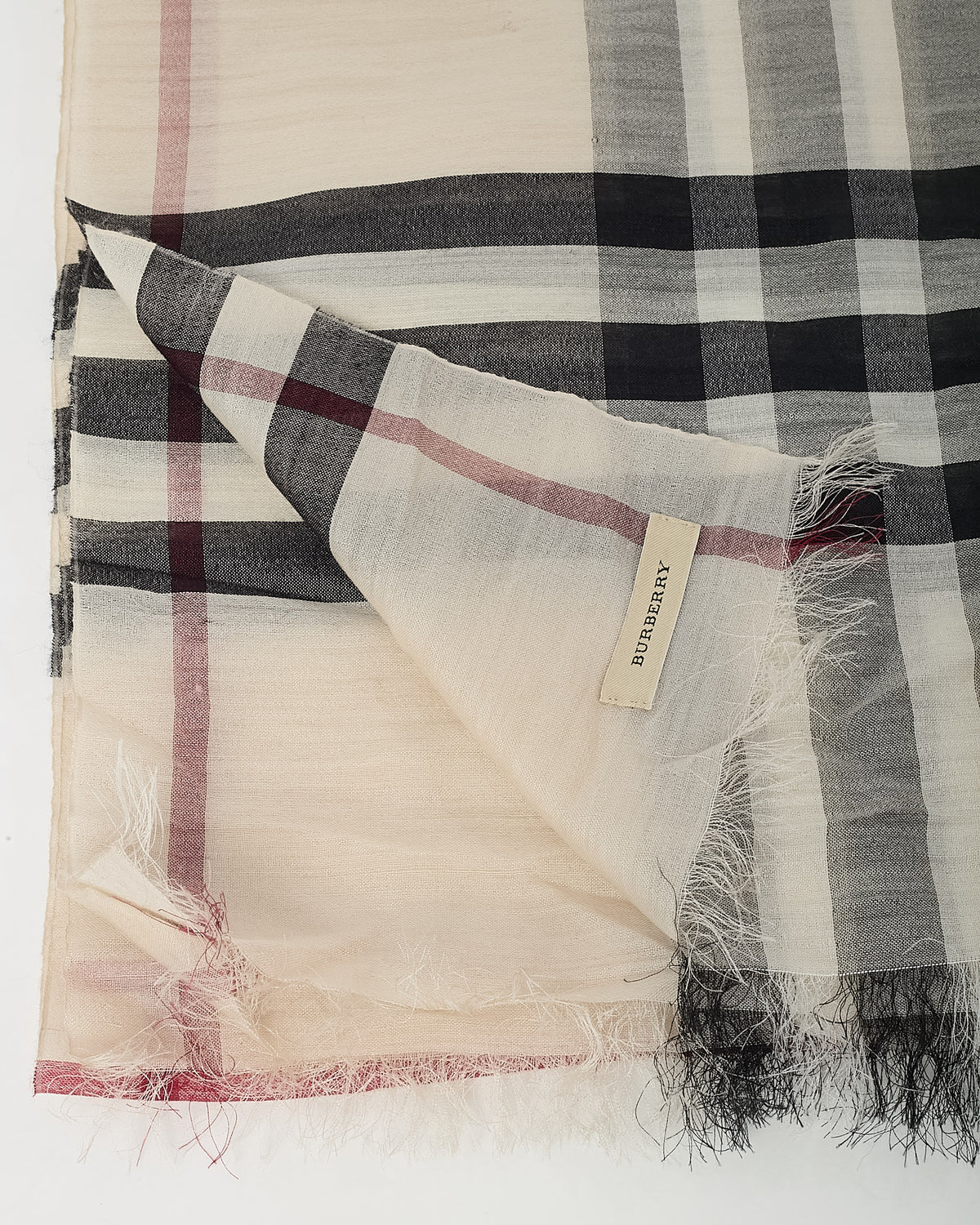 Burberry Light Beige Giant Check Wool-Silk Gauze Lightweight Scarf