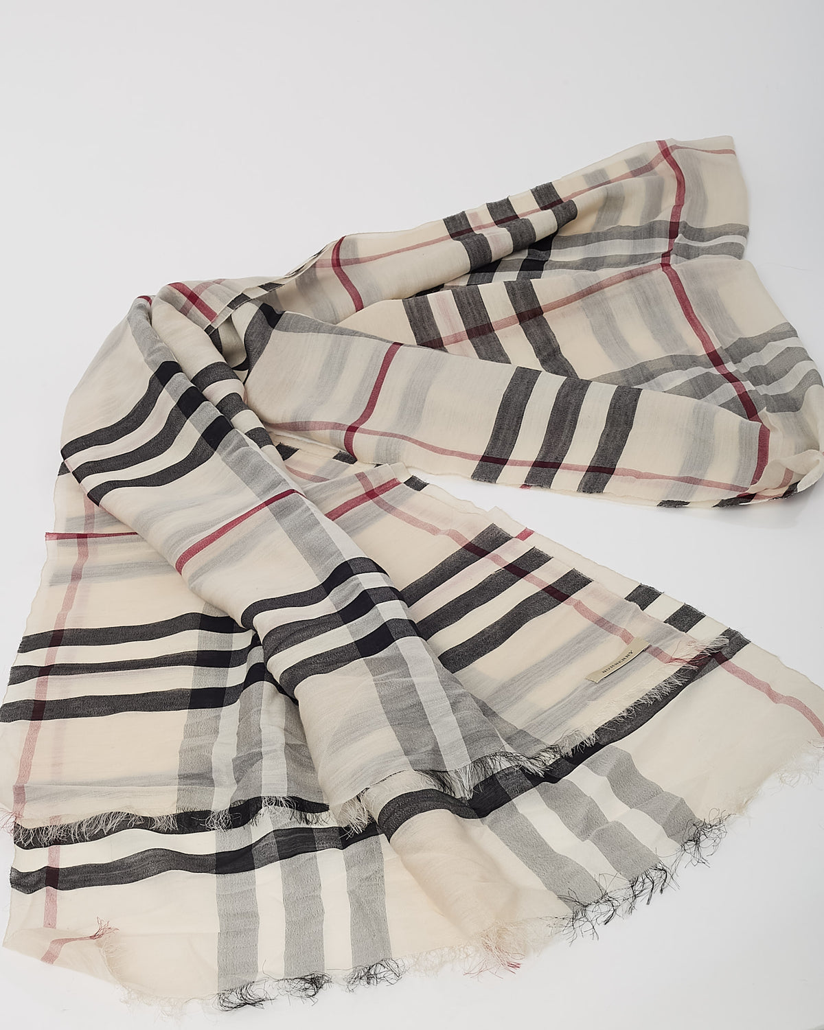 Burberry Light Beige Giant Check Wool-Silk Gauze Lightweight Scarf