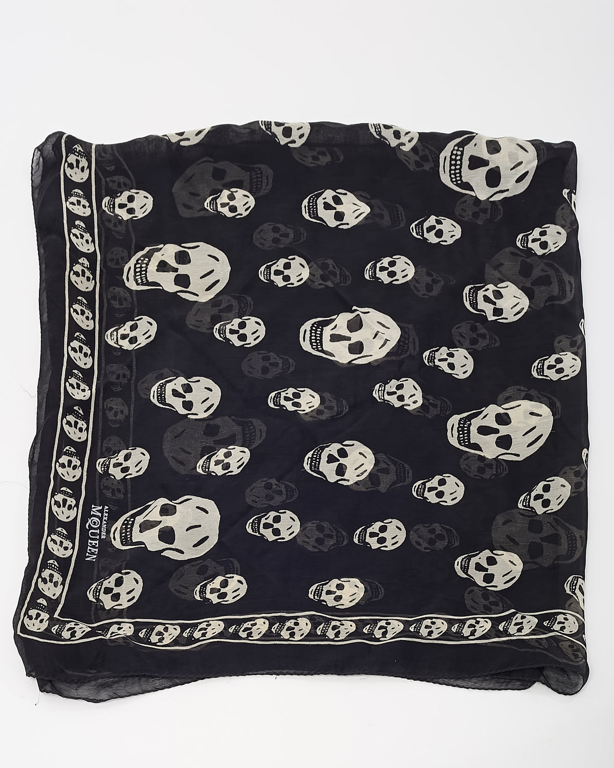 Alexander McQueen Black & White Skull Silk Scarf